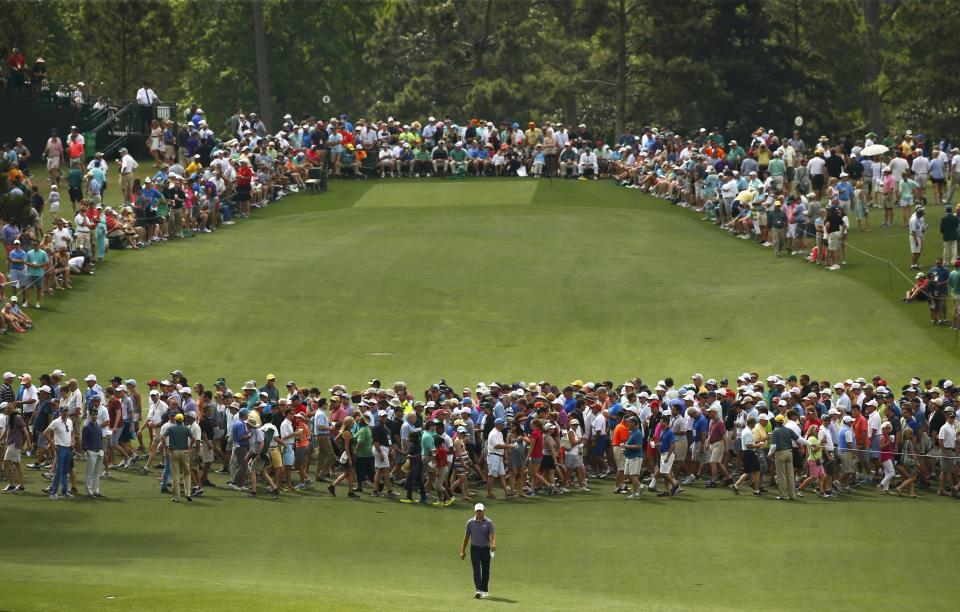 Jordan Spieth of the U.S. walks up the eighth fairway during second round play of the Masters golf tournament at the Augusta National Golf Course in Augusta, Georgia April 10, 2015. REUTERS/Mark Blinch