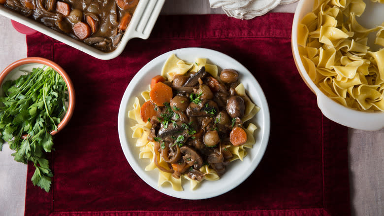 mushroom Bourguignon served on table