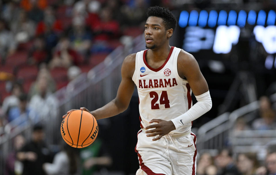 Alabama forward Brandon Miller, shown during the NCAA men's tournament, had a strong pre-draft workout with the Trail Blazers. (Jamie Rhodes/USA TODAY Sports)