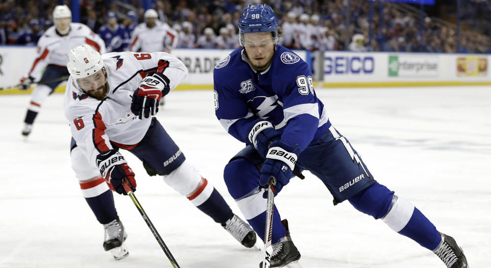 Tampa Bay Lightning defenseman Mikhail Sergachev is solid bet to take a step forward this season. (Chris O’Meara/AP)