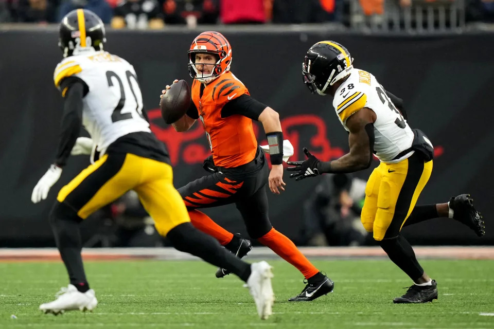 Cincinnati Bengals quarterback Jake Browning completed 19 of 26 passes for 227 yards in his first NFL start.