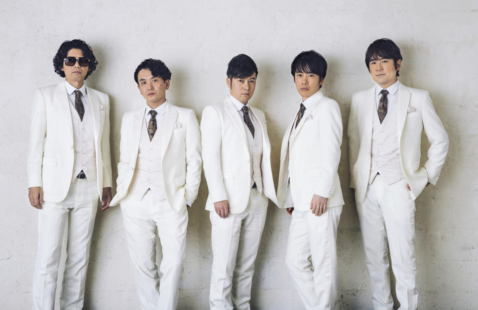 The Gospellers (left to right) – Tetsuya Murakami, Yutaka Yasuoka, Kaoru Kurosawa, Youichi Kitayama and Yuji Sakai. (Photo: Amuse)