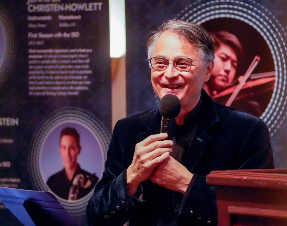 Jun Märkl, the new music director for The Indianapolis Symphony Orchestra (ISO) speaks after he is announced during a press conference at the ISO on Tuesday, January 23, 2024, in Indianapolis.