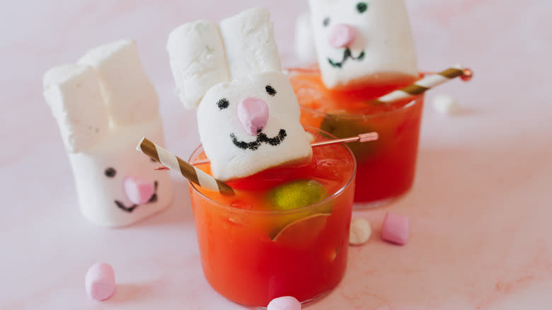 Two bunny topped drinks and a third topper