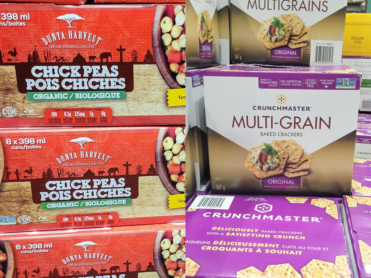 Chickpeas at Costco; Crunchmaster multi-grain crackers at Costco