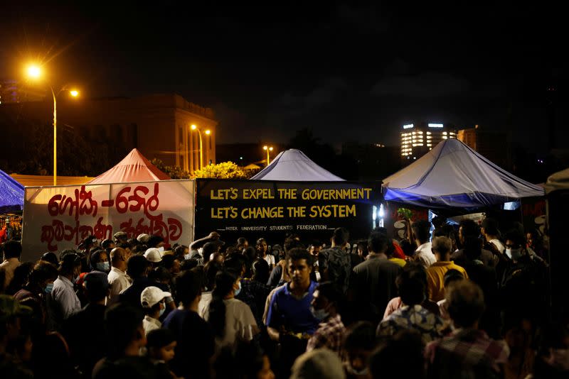 Anti-government demonstrators protest near Presidential secretariat in Colombo