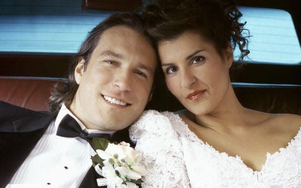 John Corbett and Nia Vardalos in "My Big Fat Greek Wedding"<p>AJ Pics/Alamy</p>