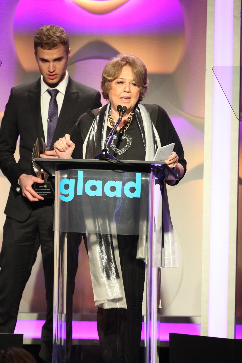 Producer Linda Bloodworth Thomason and filmmaker Shane Bitney Crone at the GLAAD Media Awards in Los Angeles in 2014. (Photo by Gabriel Olsen/Getty Images)