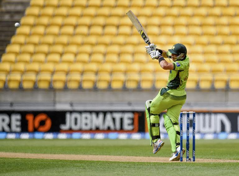 Pakistan's Misbah-ul-Haq plays a shot during the first ODI against New Zealand in Wellington on January 31, 2015