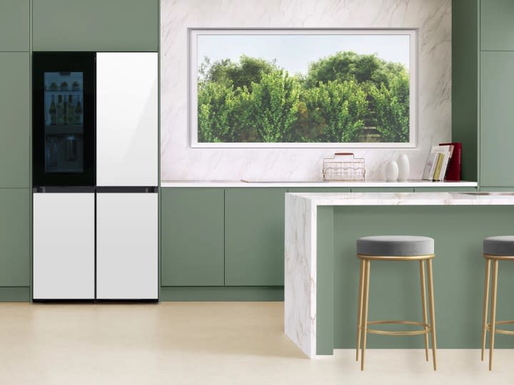 The Samsung Bespoke 4-Door Flex Refrigerator in a kitchen.