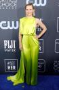 <p>Kristen Bell's chartreuse jumpsuit is a bright standout of the night.</p>