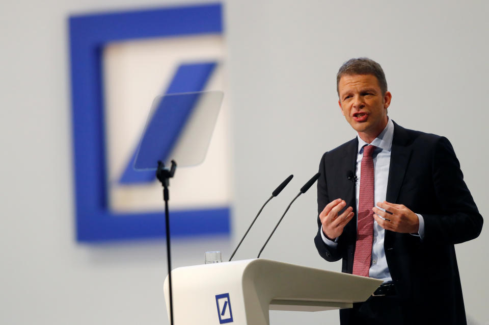 Christian Sewing, CEO of Germany’s Deutsche Bank, addresses the audience during the bank’s annual meeting in Frankfurt, Germany, May 24, 2018. (Photo:REUTERS/Kai Pfaffenbach)