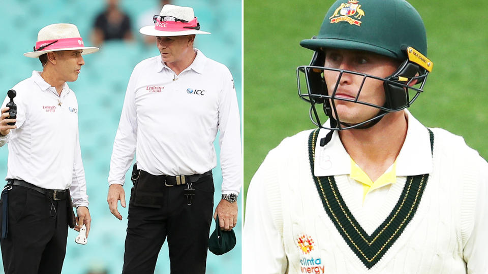 Marnus Labuschagne, pictured here after being dismissed on the final ball before bad light stopped play.