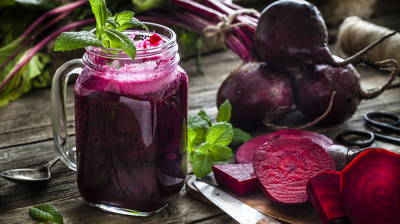 beets, beet juice and mint