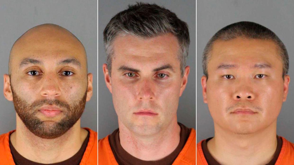 This combination of photos provided by the Hennepin County Sheriff's Office in Minnesota on June 3, 2020, shows (left to right) former Minneapolis police officers J. Alexander Kueng, Thomas Lane and Tou Thao. (Photo: Hennepin County Sheriff's Office via AP)