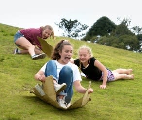 Jemima Reid, left, Kaela Andrijich and Geneveve Reid enjoy the open space in the park at the end of Royal Street in East Perth. Picture: Ian Munro/The West Australian