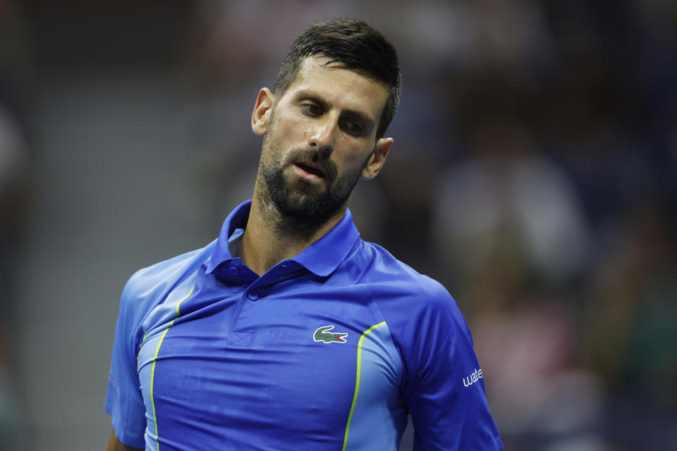 Novak Djokovic reacts during the match.