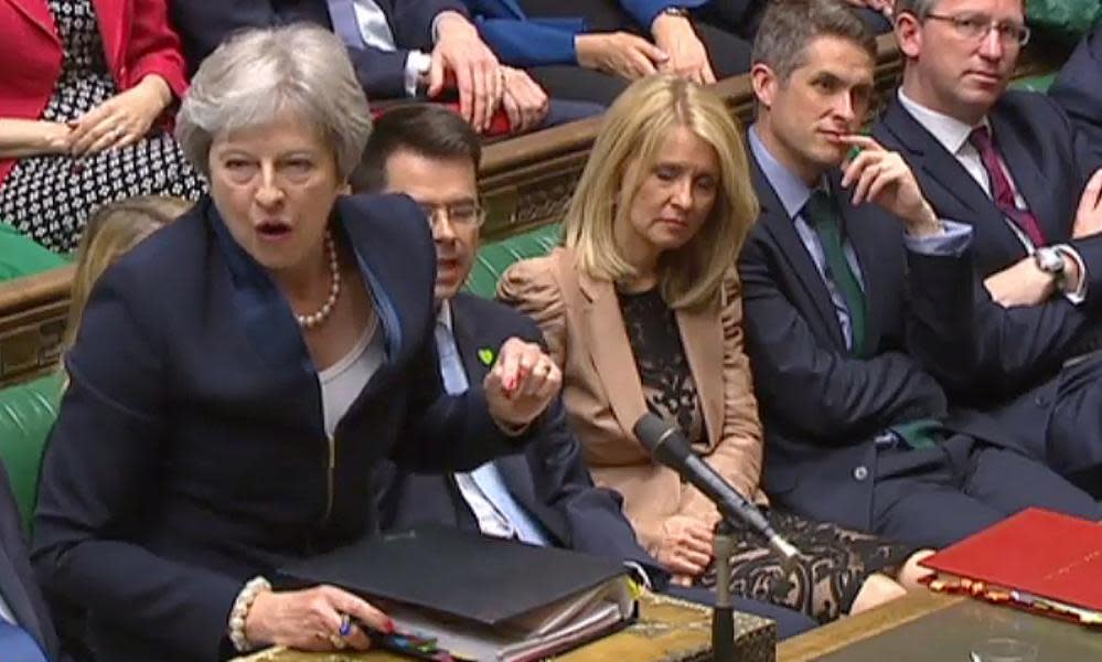 Theresa May speaks during PMQs on 23 May 2018.