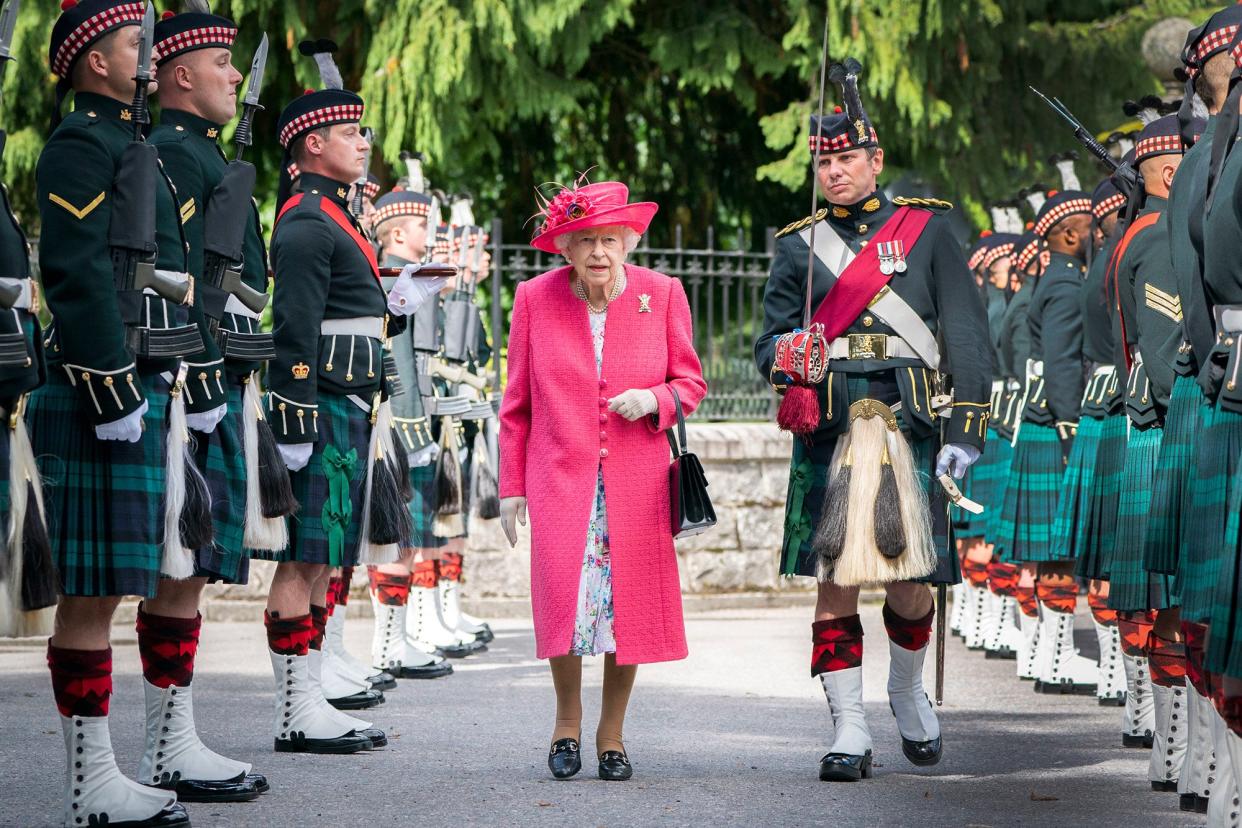 Queen Elizabeth II Inspects The Balaklava Company Of The Royal Regiment Of Scotland