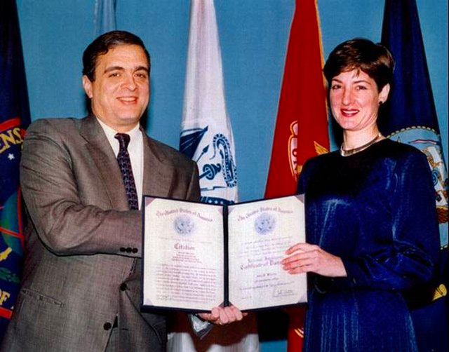 <u>Ana Montes</u> Montes received a certificate of distinction from <u>George Tenet</u>, CIA Director, in 1997. Wikimedia Commons.