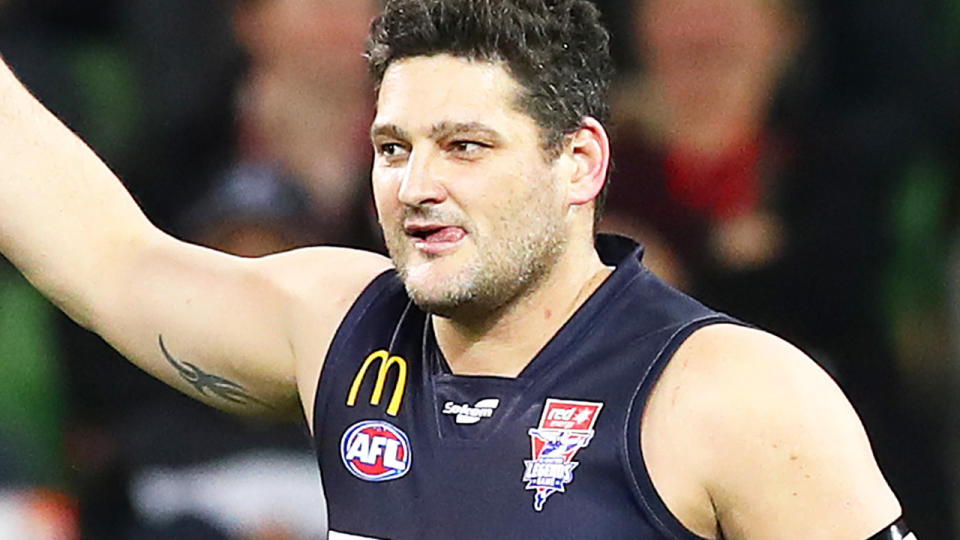 Brendan Fevola is pictured during the 2019 E.J. Whitten Legends Match.