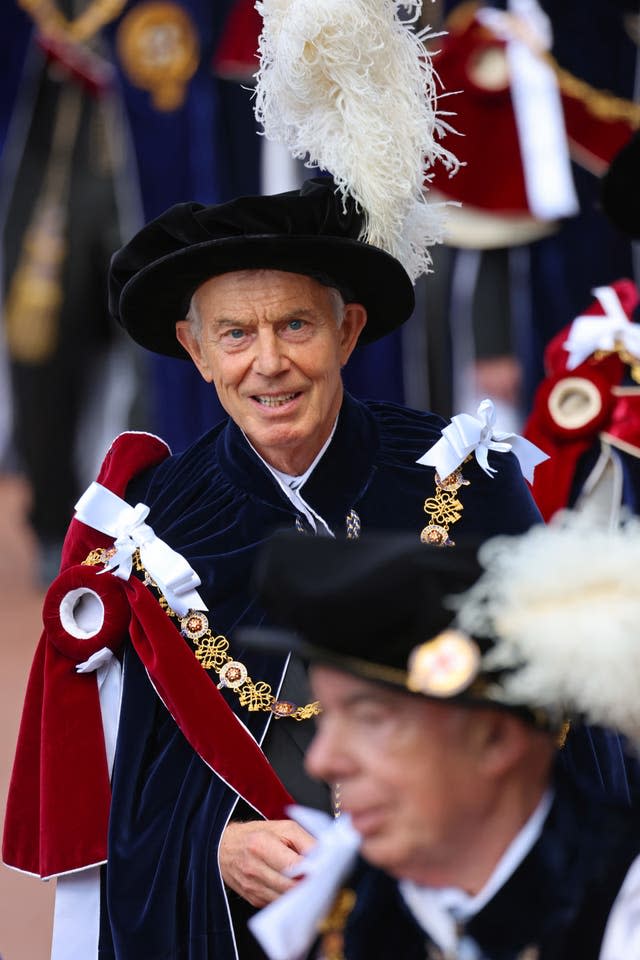 Former prime minister Sir Tony Blair arrives to attend the annual Order of the Garter Service at St George’s Chapel