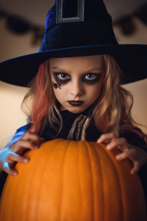 <p>After creating raccoon-like eyes (the darker, the better!), apply goth lipstick, then paint on a spider (bats work, too) with waterproof eyeliner for a terrifying with look for kids and adults alike. </p><p><a class="link " href="https://www.amazon.com/NYX-PROFESSIONAL-MAKEUP-Waterproof-Eyeliner/dp/B074Y8LM6T/?tag=syn-yahoo-20&ascsubtag=%5Bartid%7C10050.g.34196559%5Bsrc%7Cyahoo-us" rel="nofollow noopener" target="_blank" data-ylk="slk:SHOP EYELINER;elm:context_link;itc:0;sec:content-canvas">SHOP EYELINER</a></p>