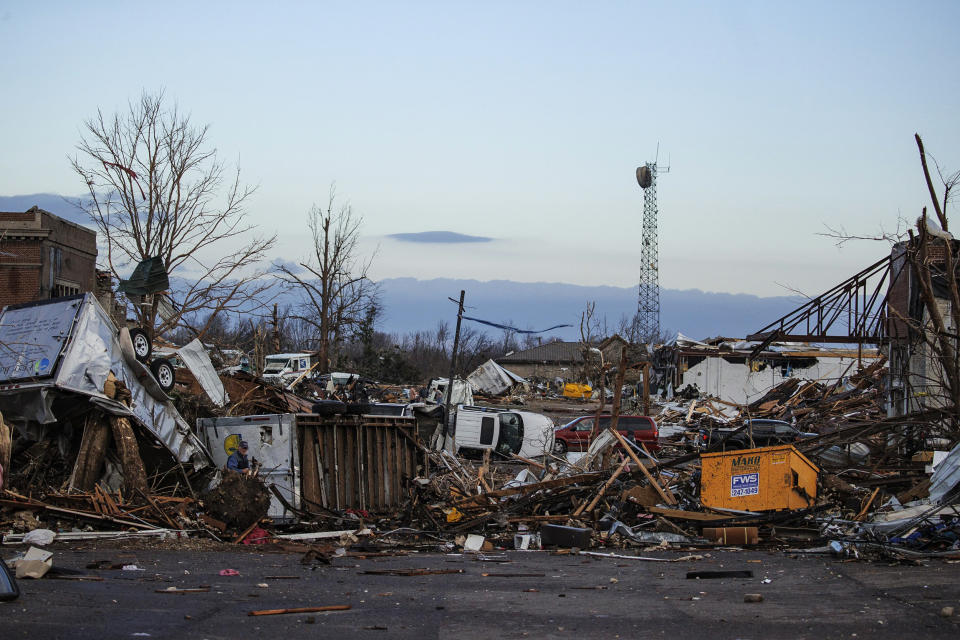 Image: Heavy damage downtown after a tornado swept through the area on Dec. 11, 2021 in Mayfield, Ky. (Brett Carlsen / Getty Images)