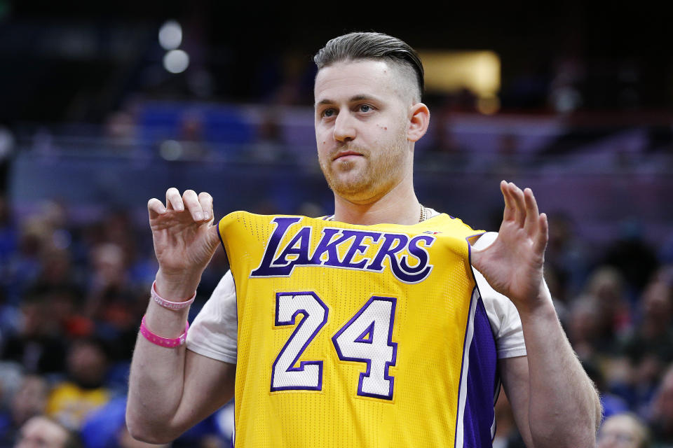 A fan in a Kobe Bryant jersey at the Los Angeles Clippers versus Orlando Magic game in Florida on Jan. 26.