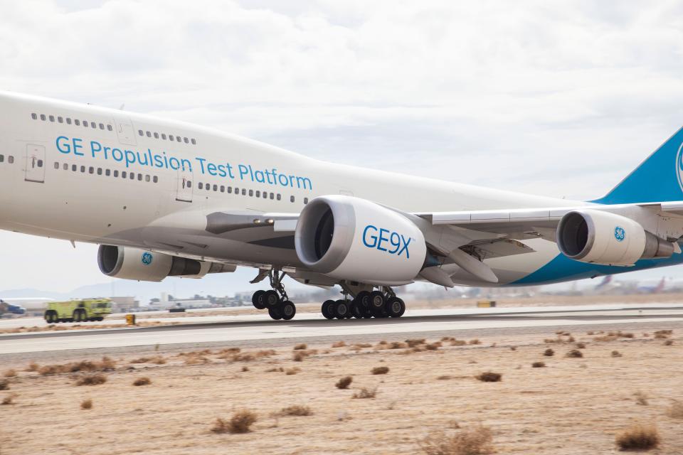 The GE9X was tested on a Boeing 747 in 2018.