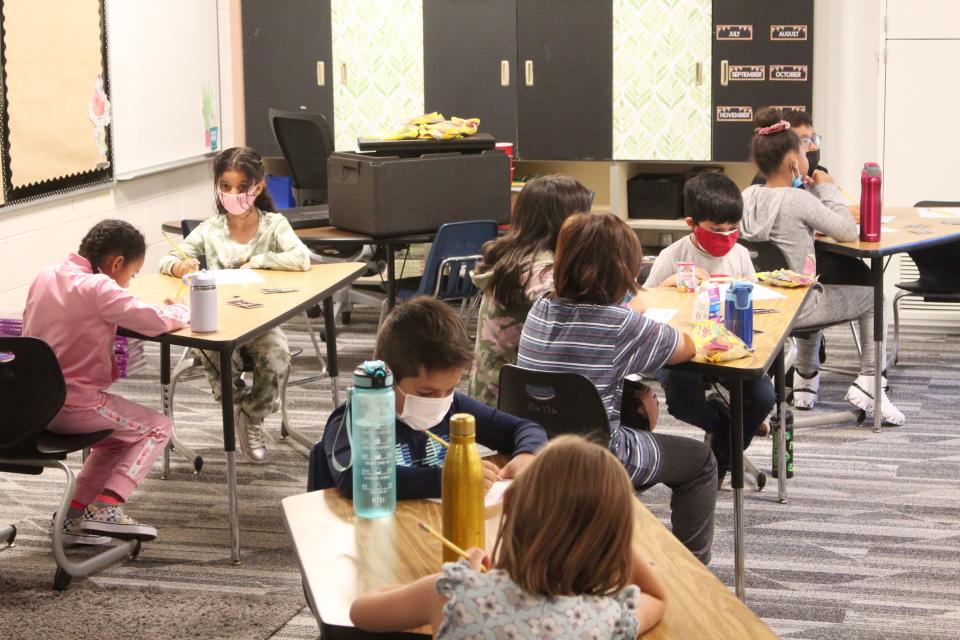 Students at West Ottawa's Pine Creek Elementary on the first day of the 2021-22 school year.