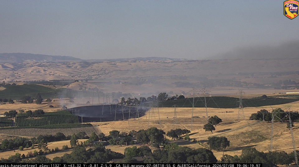 A vegetation fire blackened grassland off Creston Road east of Paso Robles on July 8, 2024.