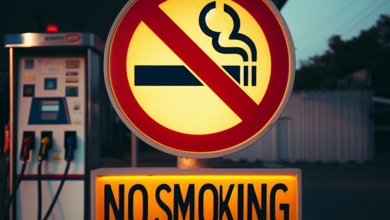 no smoking sign at a gas pump