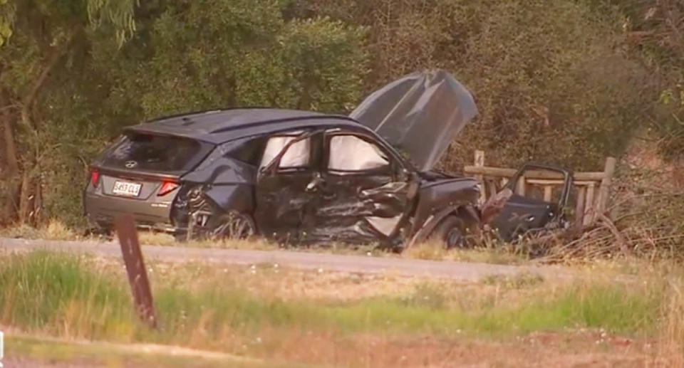 Smashed up Hyundai SUV after car crash in Hackham, Adelaide on Saturday. 