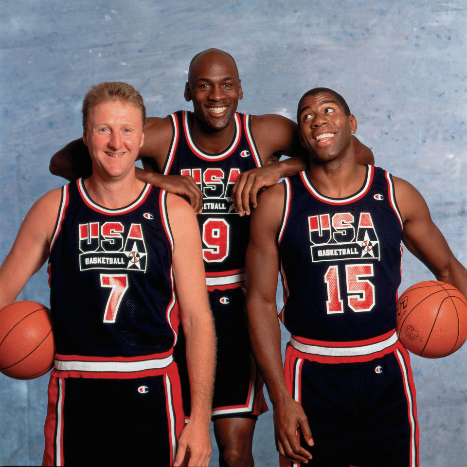 Michael Jordan was named to the 1992 OIympic Dream Team, along with fellow NBA legends Magic Johnson and Larry Bird. (Getty Images)