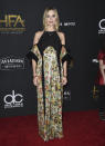 <p>Dark florals are all the rage this season so it only makes sense that the actress, who works with Kate Young, one of the most sought-after Hollywood stylists, would wear them. (Photo: Getty Images) </p>