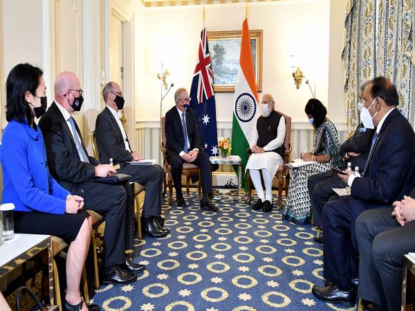 Australian Prime Minister Scott Morrison met with Indian counterpart Narendra Modi in Washington on Thursday. (Photo/ANI)