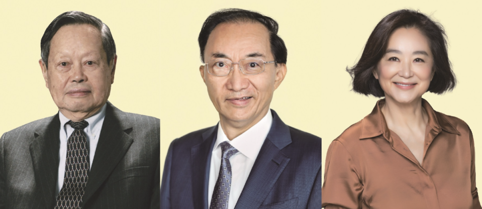 楊振寧（左起）、林高演、林青霞獲頒香港大學榮譽博士學位。（翻攝香港大學官網）