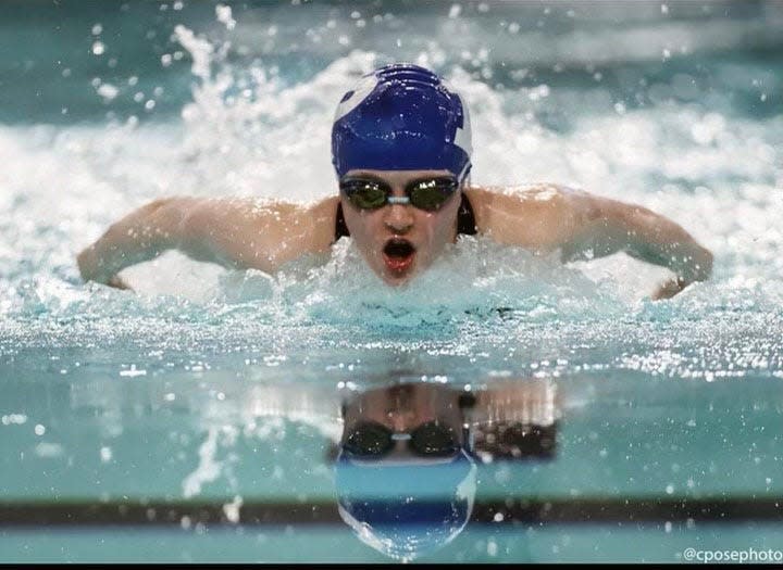 Perry Area Winter Swim's Sophia McDevitt swims the 200 Individual Medley during the Greater Iowa Swim League state meet on March 12, 2022.