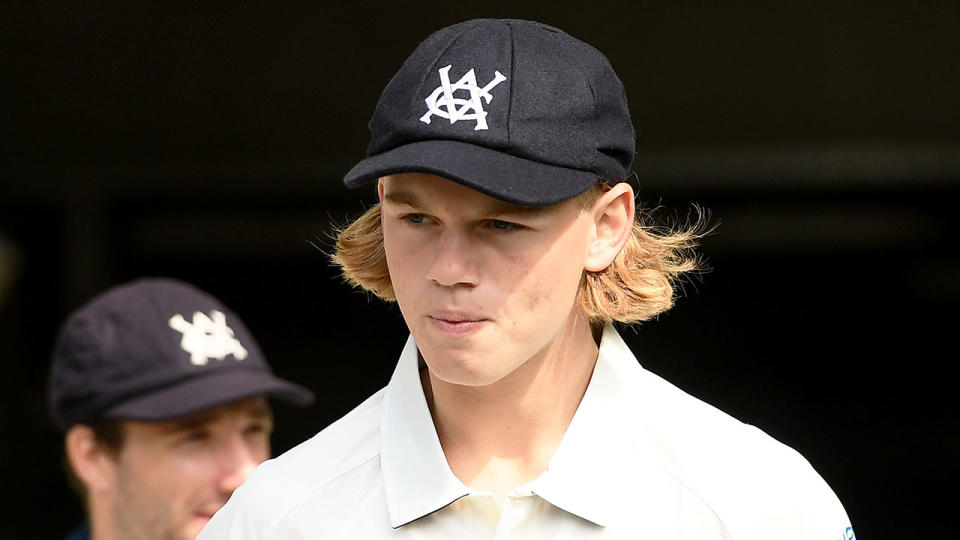 Pictured here, Jake Fraser-McGurk scored a half century on debut for Victoria in the Sheffield Shield.