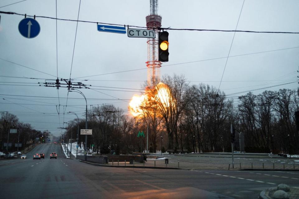 A blast is seen in the TV tower in Kyiv, which killed five people amid Russia's invasion of Ukraine, (REUTERS)