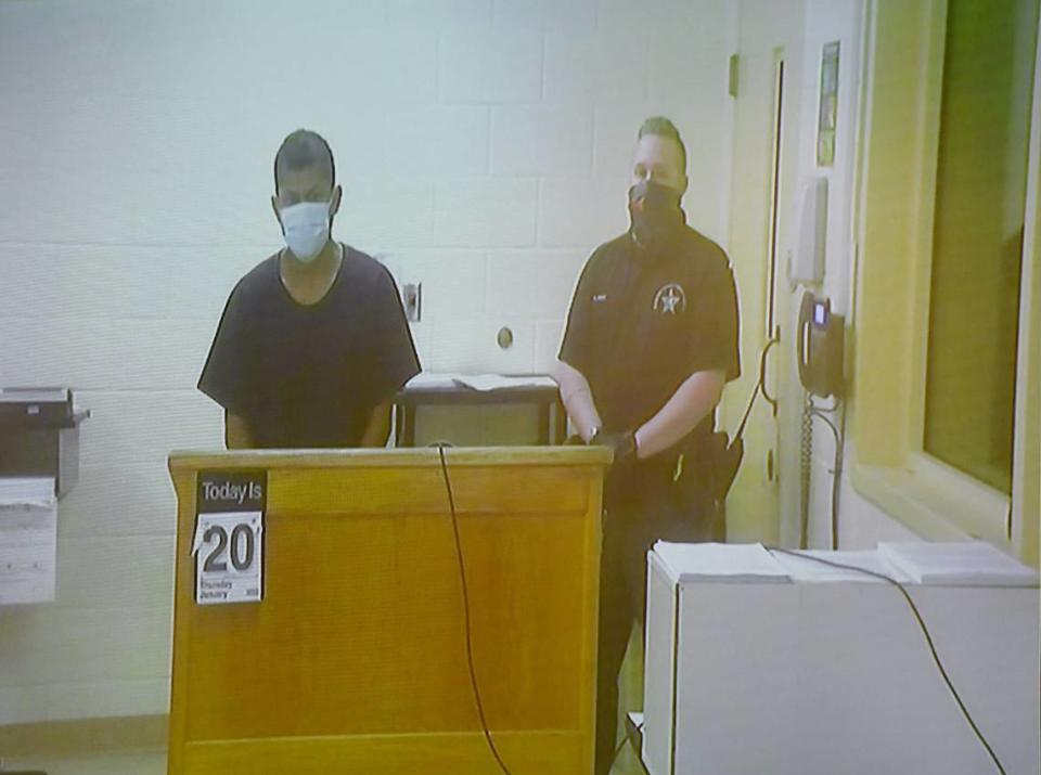 01/19/2022—Ruben Gutierrez Pioquinto, via video feed from the Manatee County jail, makes his first appearance in court. He is facing murder charges after the Manatee County Sheriff’s Office says he shot a 33-year-old man dead and dumped his body by the side of the radon 77th Street East in Palmetto.