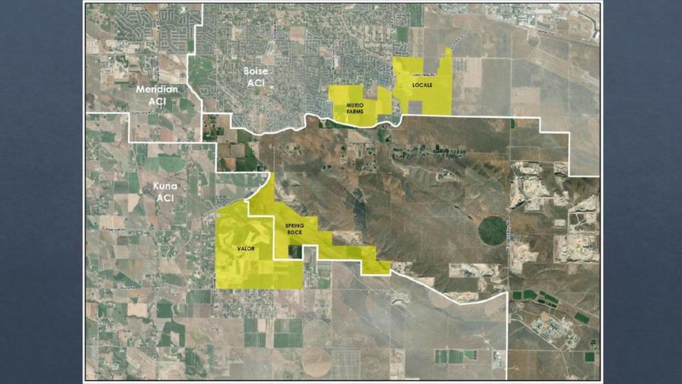 Spring Rock is one of many master-planned communities in the Treasure Valley. It would be just east of the Valor planned community in Kuna and south of Locale, which is under construction in Boise. The proposed Murio Farms to its north has yet to be approved.