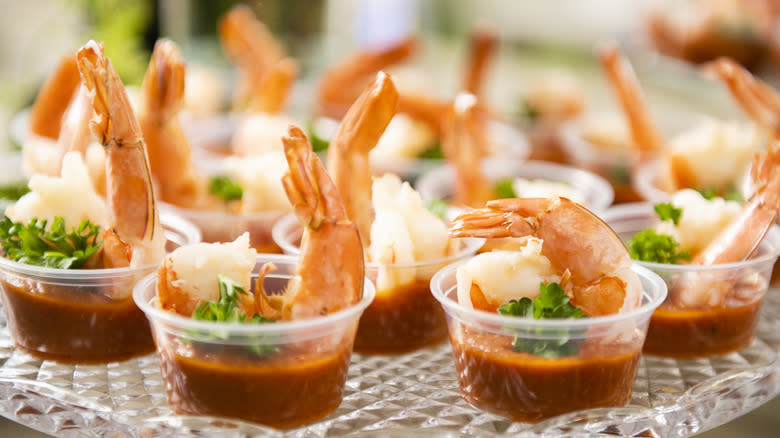 Tray of mini shrimp cocktails