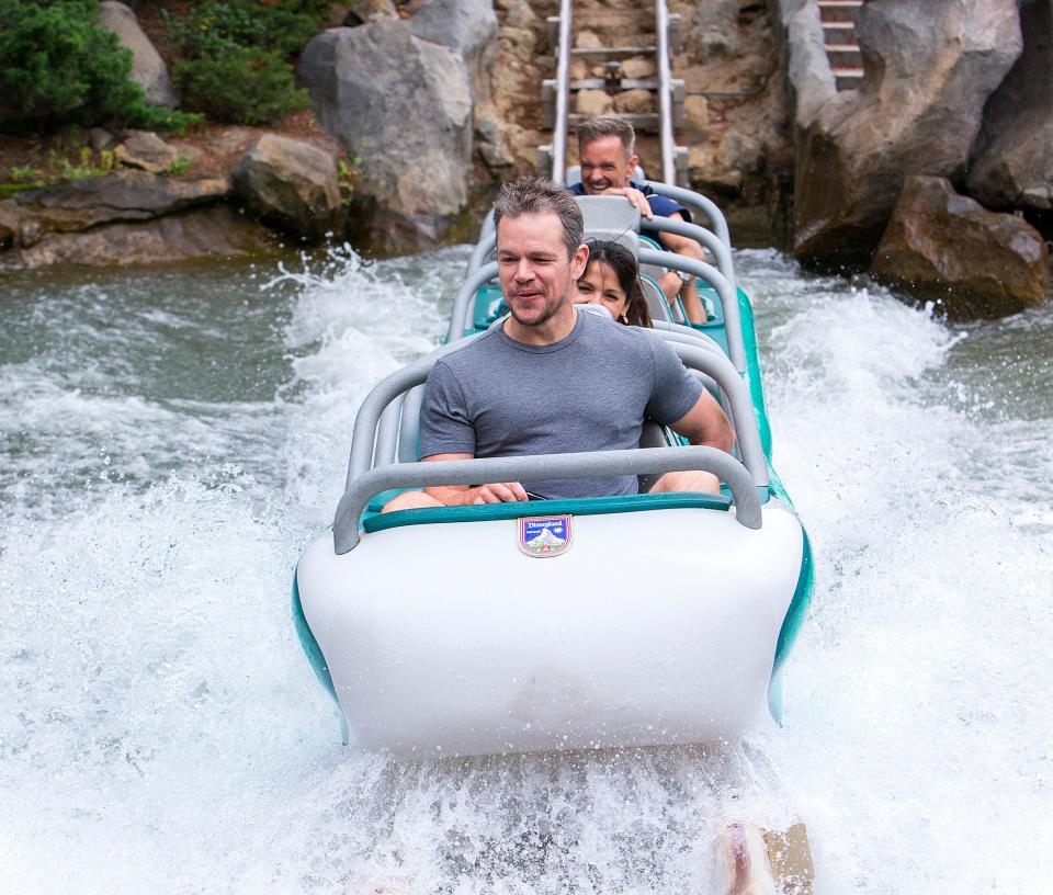 Matt Damon rides the Matterhorn Bobsleds at Disneyland in this 2015 file photo