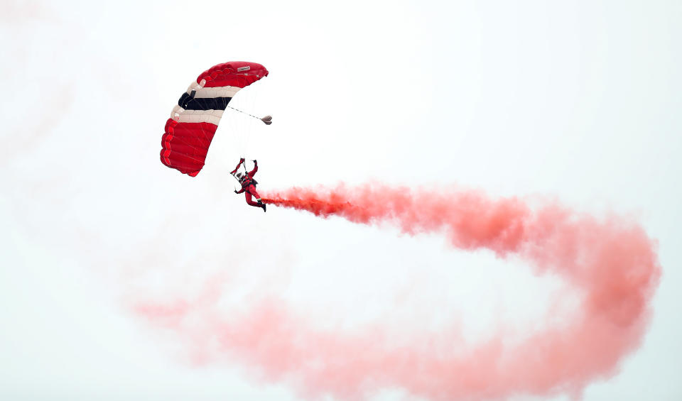 The Red Devils parachute display team ahead of the ICC World Cup Final at Lord's, London.