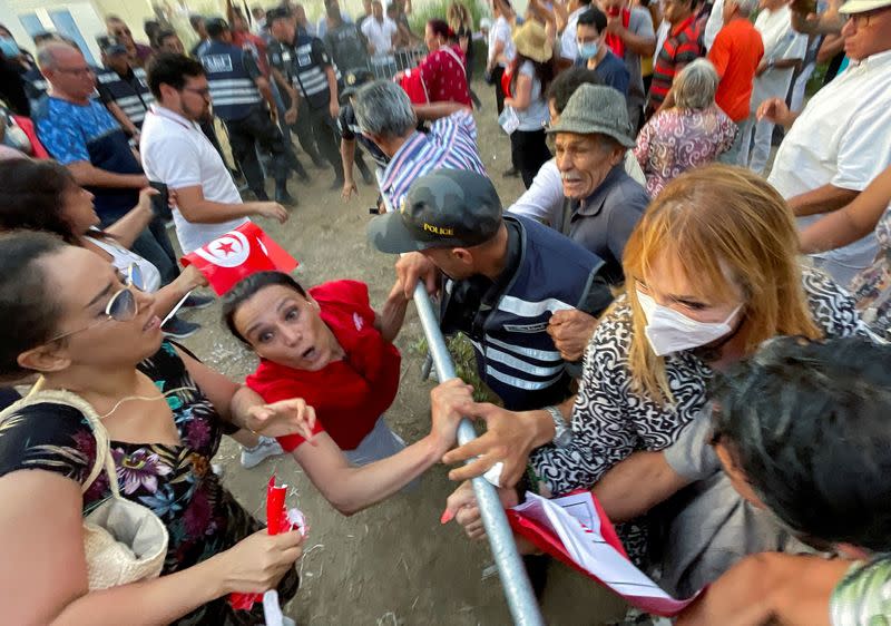 Supporters of Tunisia's Free Constitutional Party protest in Tunis