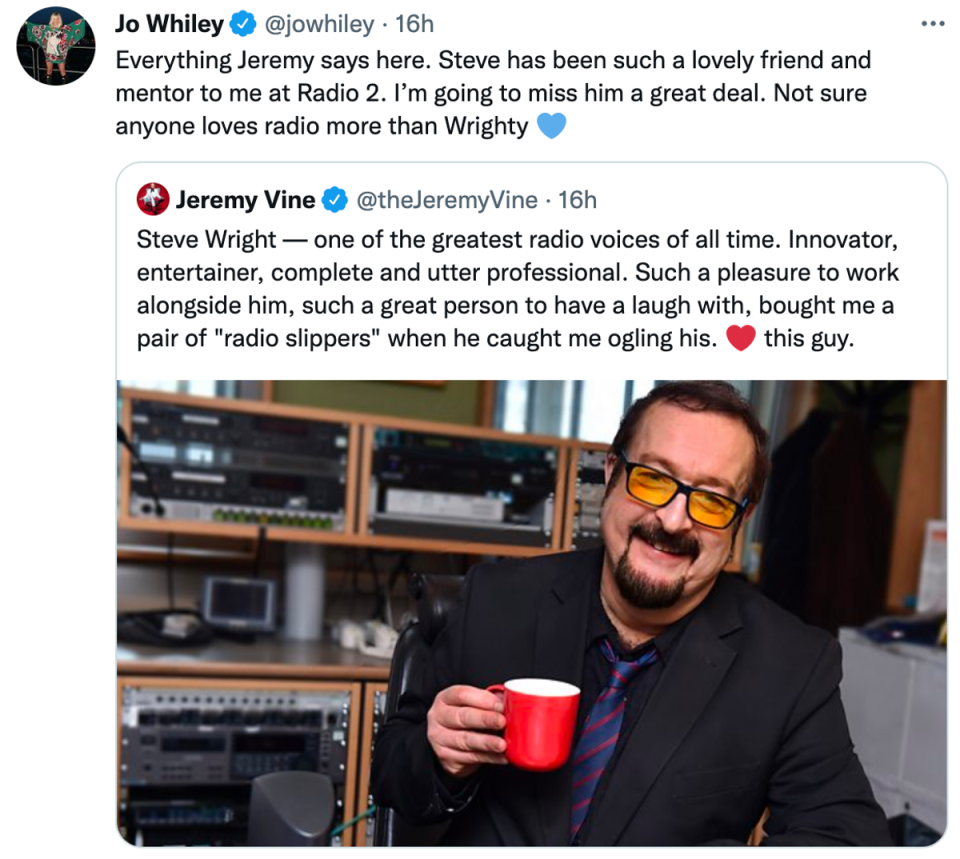 Radio presenter Jo Whiley shared her love of Steve Wright (Jo Whiley/Twitter)