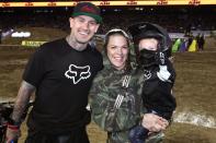 Carey Hart and Pink cheered on their son Jameson Moon Hart at the Monster Energy Supercross VIP Event at Angel Stadium in Anaheim, California.