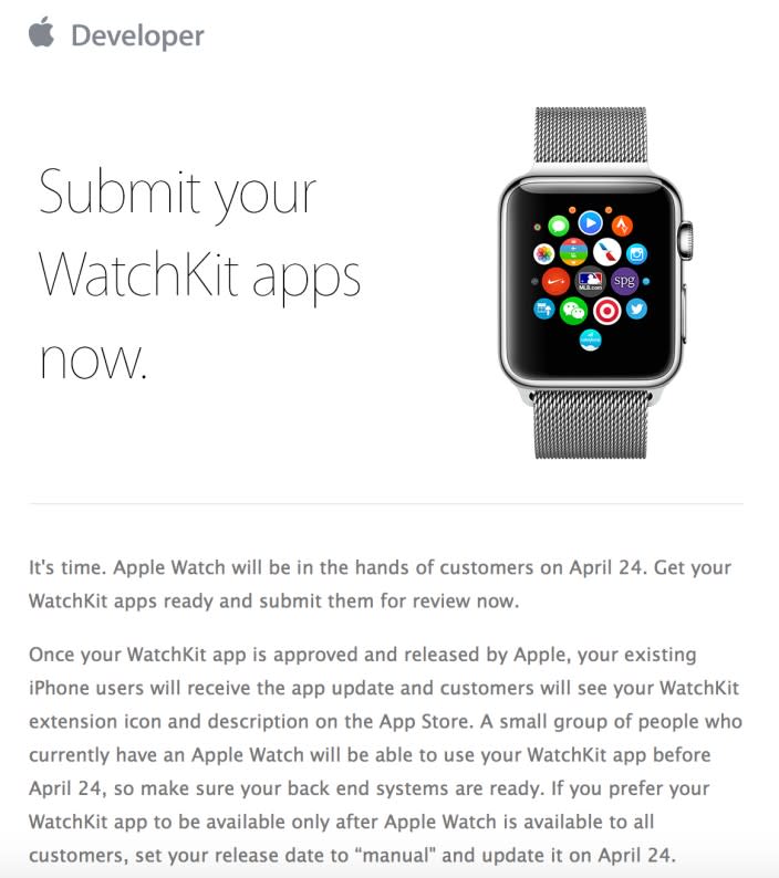 蘋果開始邀請第三方開發者提交Apple Watch版本App